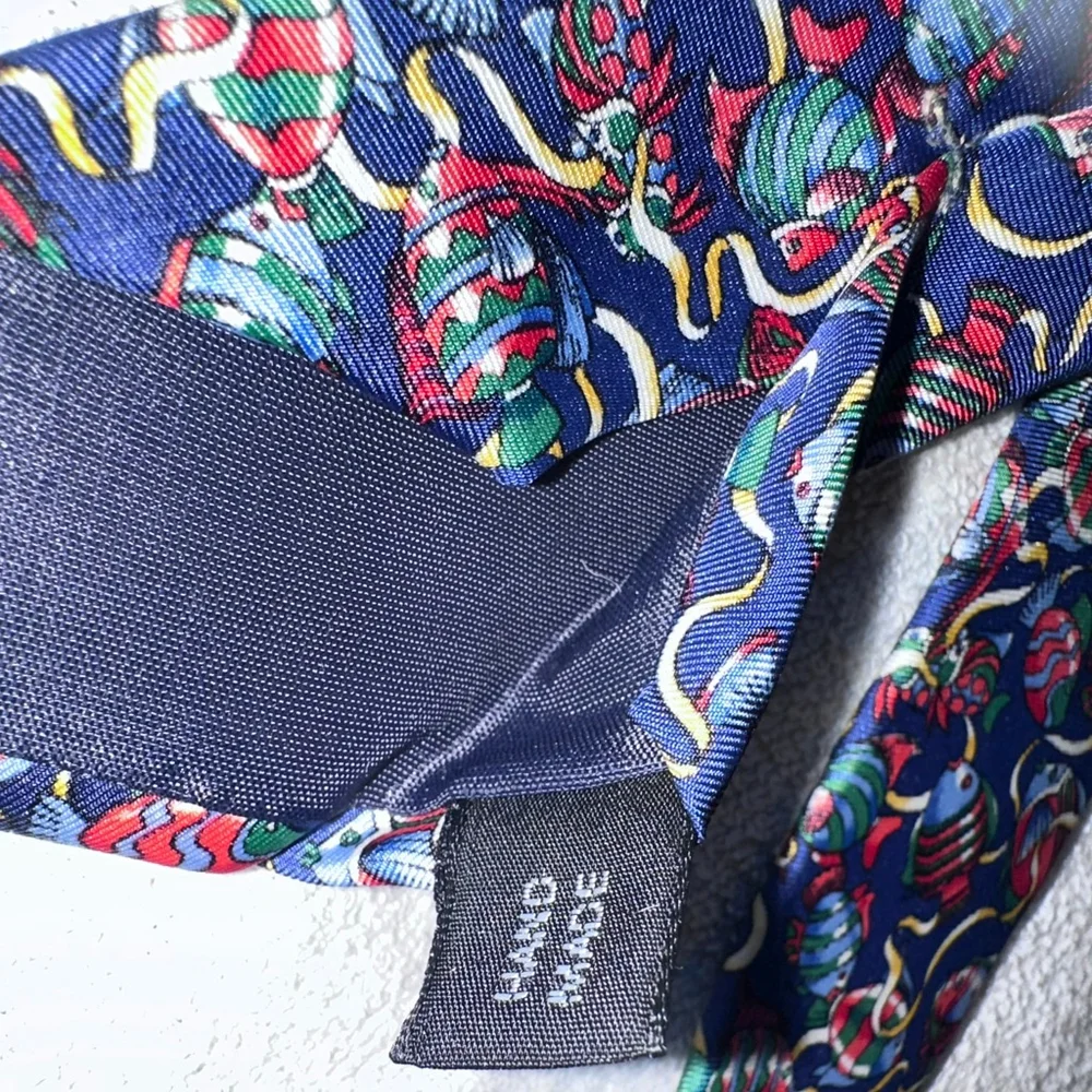 NWOT Men’s Alain Figaret Fish Nautical Theme Hand Made Necktie Paris France